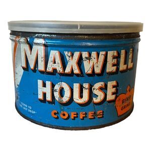 1940's Maxwell House Coffee Can 1 lb Mid century Antique Coffee Advertising 2399